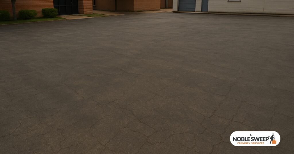 Clean parking lot in New Orleans after professional line stripe removal, showing bare asphalt ready for restriping
